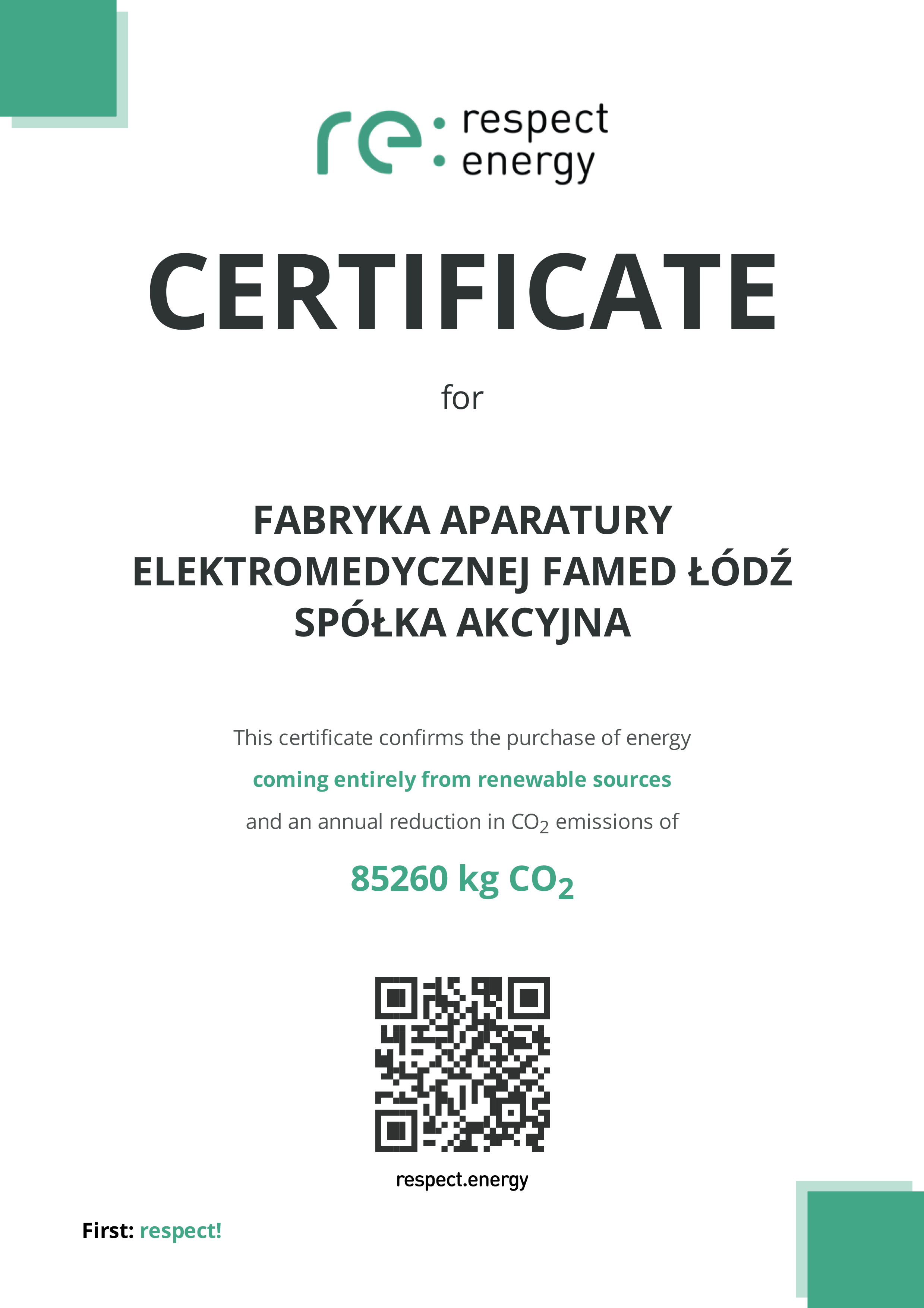 Certificate RESPECT ENERGY